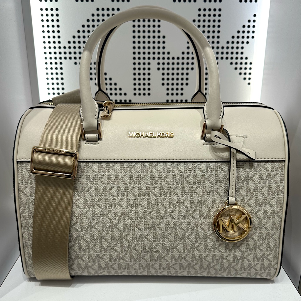 Michael Kors Travel Medium Duffel Satchel / Crossbody Bag Light Cream Mu